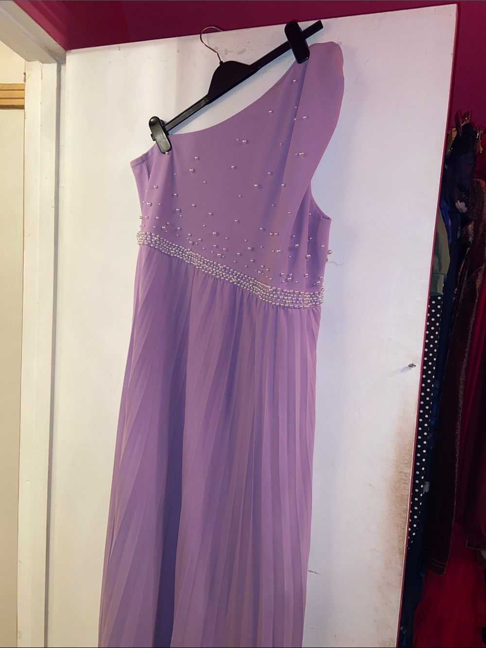 Women One-Shoulder Lavender Pearl-Embellished Dress